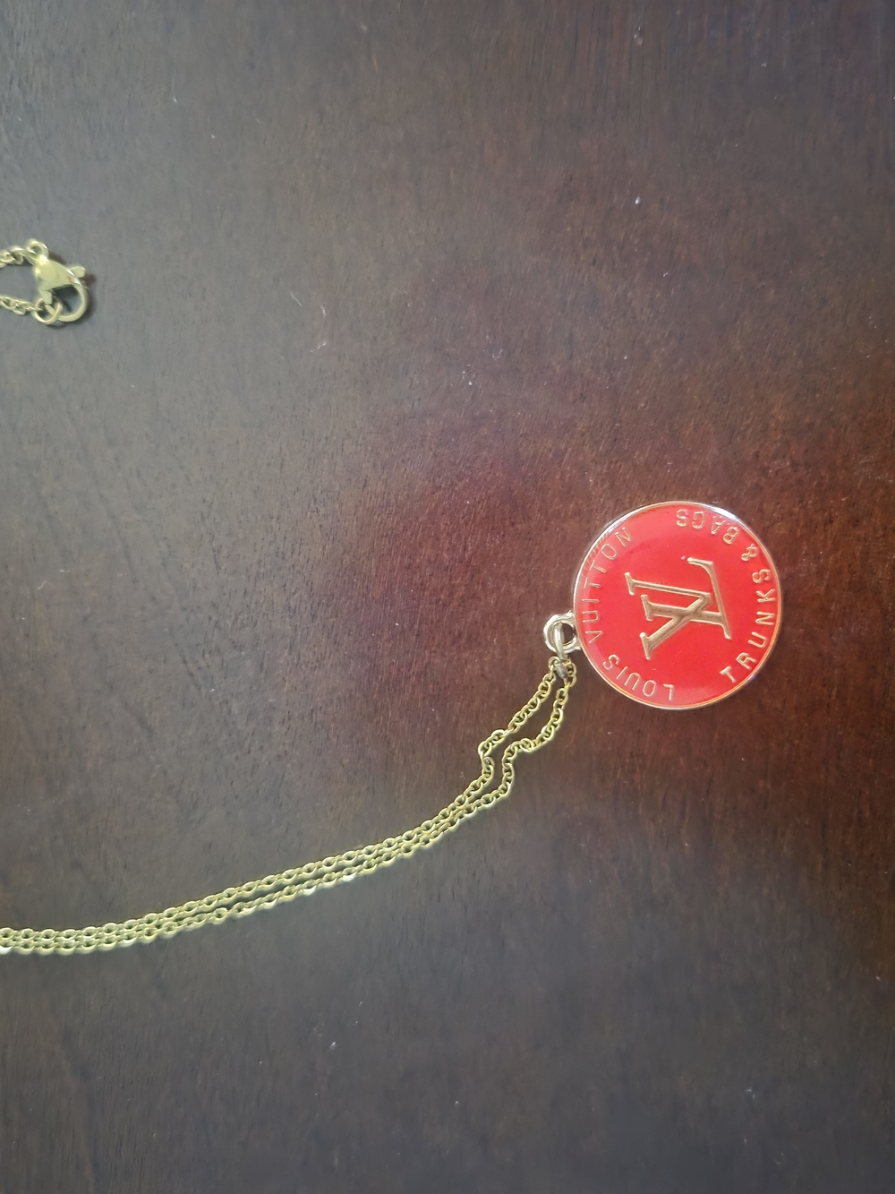 Red Enamel Coin Pendant Necklace with Gold Chain